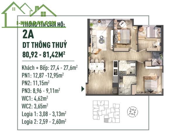 CĐT giao bán căn hộ trục 2A tầng  (6 +10+24). 81,42m2, 3pn2vs, CK 9%, HTLS 24tháng