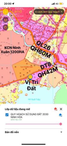 bán đất Vuông vắn thông ra 3 đương dt8 6 va ql26  cạnh hồ Suối Trầu Ninh Xuân Ninh Hoà lh - 1