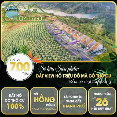 ChỈ Từ 700TR Sở Hữu Nền Đất Bảo Lộc View Hồ Cực Đỉnh, Đường Nhựa, Full Thổ Cư, Có Bank HT - 1