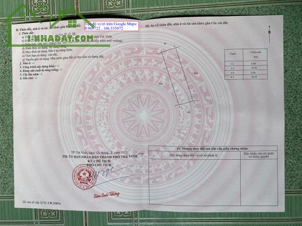 Bán đất trong hẽm đường 30/4, ấp Sa Bình, X.Long Đức, TP Trà Vinh. DT: 246,5m2 = 800 Tr - 4