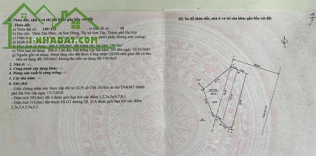 Chính chủ CẦN BÁN GẤP lô đất tiềm năng vị trí đẹp tại thị xã Sơn Tây, Tp Hà Nội