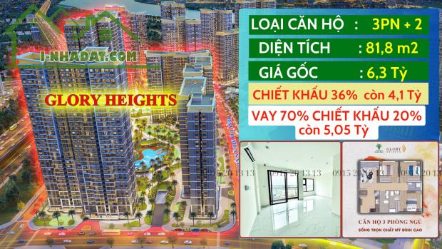 GLORY HEIGHTS CĂN 3PN - 81M2 CÒN 4.1 TỶ, VAY 70% MIỄN GỐC + LÃI 48 THÁNG, BÀN GIAO NGAY