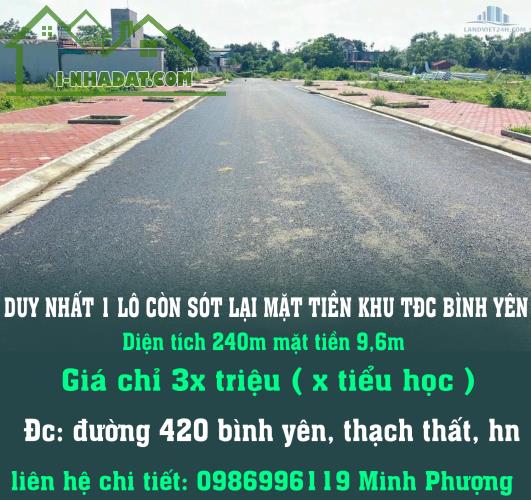 DUY NHẤT 1 LÔ CÒN SÓT LẠI MẶT TIỀN KHU TĐC BÌNH YÊN