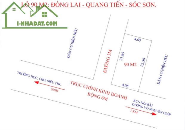 Đất Trục Chính 90m tại Đông Lai - Quang Tiến - Sóc Sơn. Đường oto Tránh + Lô Góc