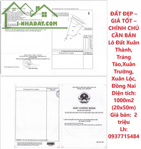 ĐẤT ĐẸP – GIÁ TỐT – CHÍNH CHỦ CẦN BÁN Lô Đất Xuân Thành, Trảng Táo,Xuân Trường, Xuân Lộc,