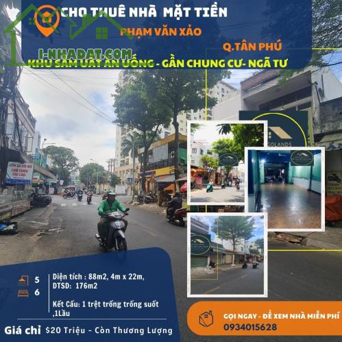 Cho thuê nhà Mặt Tiền Phạm Văn Xảo 88m2, 1Lầu, 20Triệu, gần chung cư