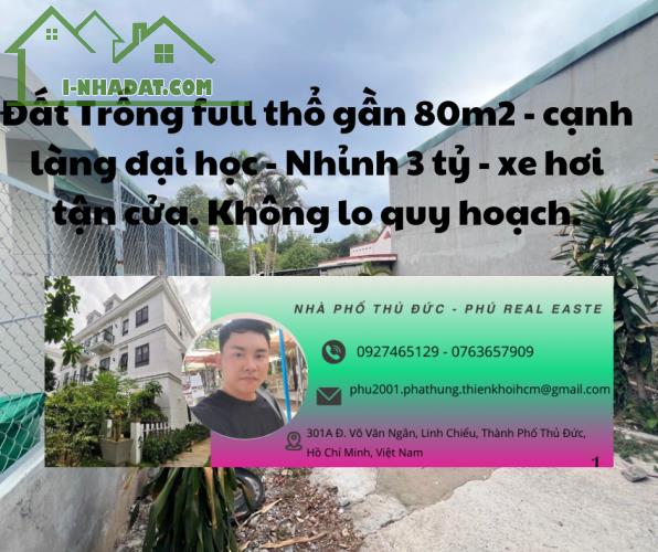 Bán Đất Linh xuân Gần 80m2 Thổ Cư Đủ Ngang 5 , Đường Xe Hơi Chuẩn Pháp Lí Chi nhỉnh 3 Tỷ