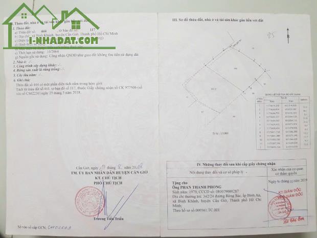 CHÍNH CHỦ CẦN BÁN LÔ ĐẤT ĐÓN ĐẦU CẦU BÌNH KHÁNH-HUYỆN CẦN GIỜ- TPHCM