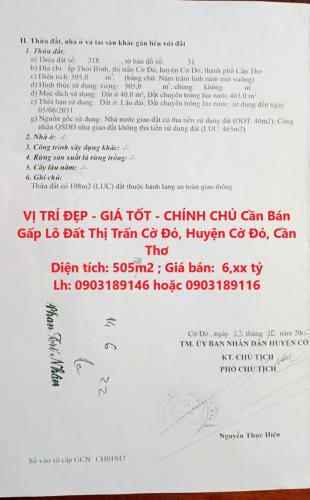 VỊ TRÍ ĐẸP - GIÁ TỐT - CHÍNH CHỦ Cần Bán Gấp Lô Đất Thị Trấn Cờ Đỏ, Huyện Cờ Đỏ, Cần Thơ - 1