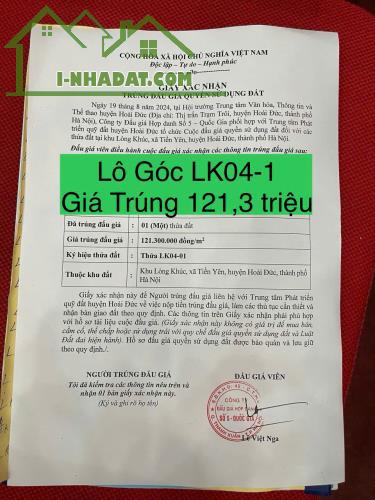 BÁN ĐẤT TRÚNG ĐẤU GIÁ , TIỀN YÊN  HOÀI ĐỨC HN, 1 LÔ GÓC ĐẸP - 2