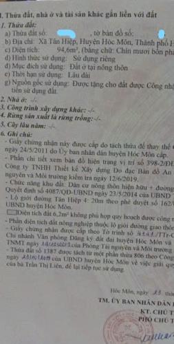 Bán Căn Nhà 94m2 ở Hóc Môn 850 Triệu Sổ Hồng Riêng.