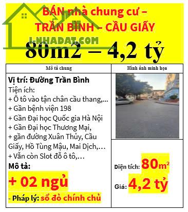 BÁN nhà chung cư –  TRẦN BÌNH – CẦU GIẤY 80m2 – 4,2 tỷ - 5