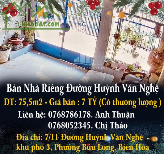 Bán Nhà Riêng Đường Huỳnh Văn Nghệ.