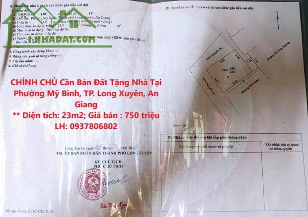 CHÍNH CHỦ Cần Bán Đất Tặng Nhà Tại Phường Mỹ Bình, TP. Long Xuyên, An Giang