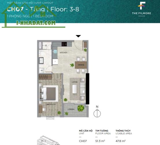 The Filmore Đà Nẵng 1 bedroom unit for sale condo code CH03.07