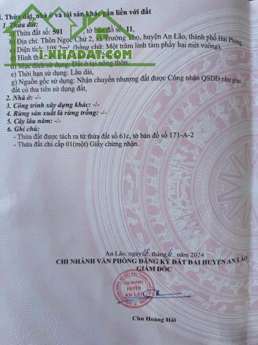 CHÍNH CHỦ CẦN BÁN LÔ ĐẤT  Vị Trí Đắc Địa Tại  xã Trường Thọ, huyện An Lão, TP Hải Phòng-