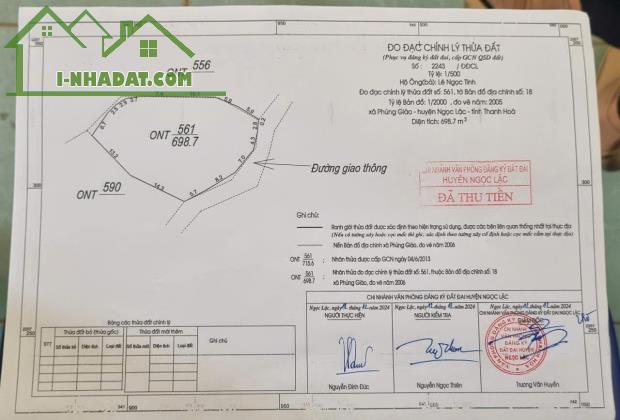 -	SỐC RẺ NHƯ CHO CHỈ HƠN 200TR CÓ NGAY 699M FULL THỔ CƯ TẠI NGỌC LẶC, THANH HÓA -	Chủ nhờ