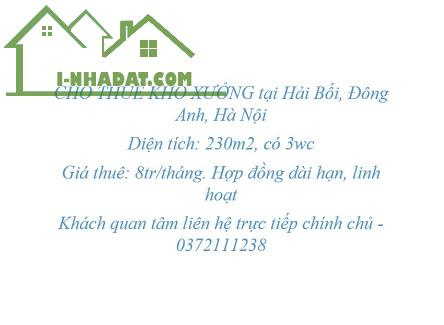 CHO THUÊ KHO XƯỞNG tại Hải Bối, Đông Anh, Hà Nội