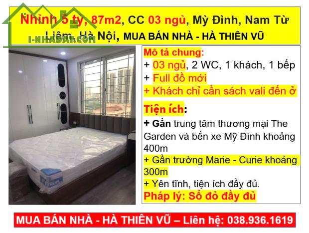 Nhỉnh 5 tỷ, 87m2, CC 03 ngủ, Mỳ Đình, Nam Từ Liêm, Hà Nội, MUA BÁN NHÀ - HÀ THIÊN VŨ