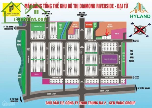 Chính chủ bán đất nền dự án Diamond Riverside Thái Nguyên, diện tích 147,3 m². Giá bán - 4