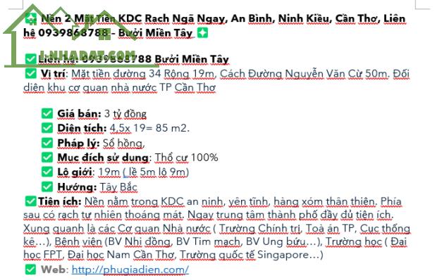 ❇ Nền 2 Mặt Tiền KDC Rạch Ngã Ngay, An Bình, Ninh Kiều, Cần Thơ, Liên hệ 0939868788 – Bưởi - 5