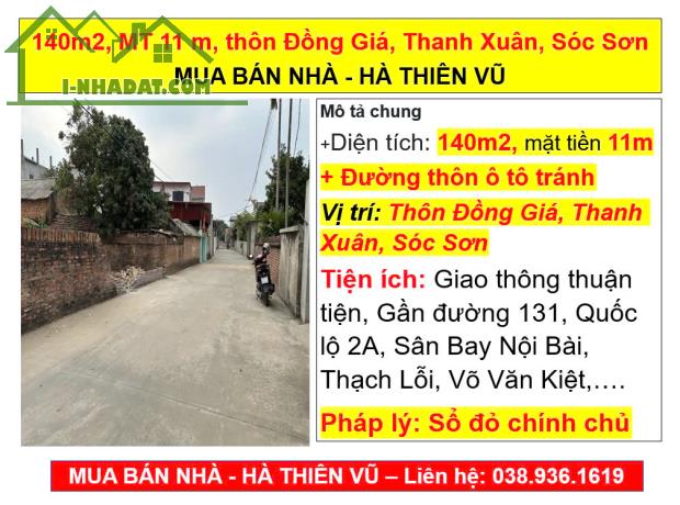 140m2, MT 11 m, thôn Đồng Giá, Thanh Xuân, Sóc Sơn, Hà Nội, MUA BÁN NHÀ - HÀ THIÊN VŨ - 1