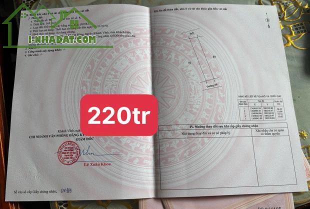 Cần bán lô đất QH ONT ở Khánh Đông . DT 569m2 . Giáp suối. Giá bán 220 triệu.