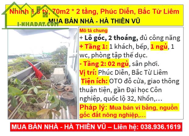 Nhỉnh 1,8 tỷ, 70m2 * 2 tầng, Phúc Diễn, Bắc Từ Liêm, MUA BÁN NHÀ - HÀ THIÊN VŨ - 4