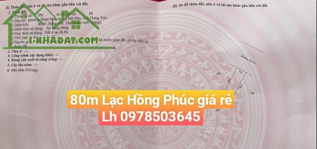 Hiếm bán lô đất 80m khu đô thị Lạc Hồng Phúc Mỹ Hào Hưng Yên