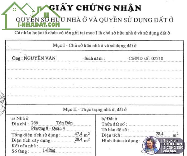 BÁN NHÀ 266 TÔN ĐẢN. 28M2. 2 TẦNG. HẺM 3.5M. ĐẤT KHÔNG QUI HOẠCH. XUNG QUANH KHU ẨM THỰC - 5