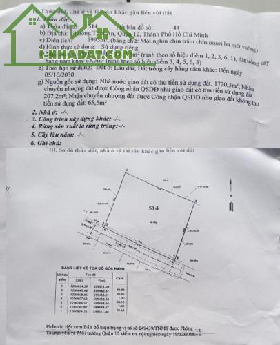 QUẬN 12, ĐẤT THỔ CƯ, THỚI AN 17A, TS 50x40m 1993m2, CHỈ 70 TỶ