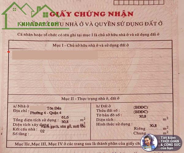 NHÀ HẺM 368 TÔN ĐẢN. 31M2. 3.5MX9M. 2 TẦNG. KHÔNG QH. ĐANG CHO THUÊ CÓ DÒNG TIỀN 8TR/THÁNG