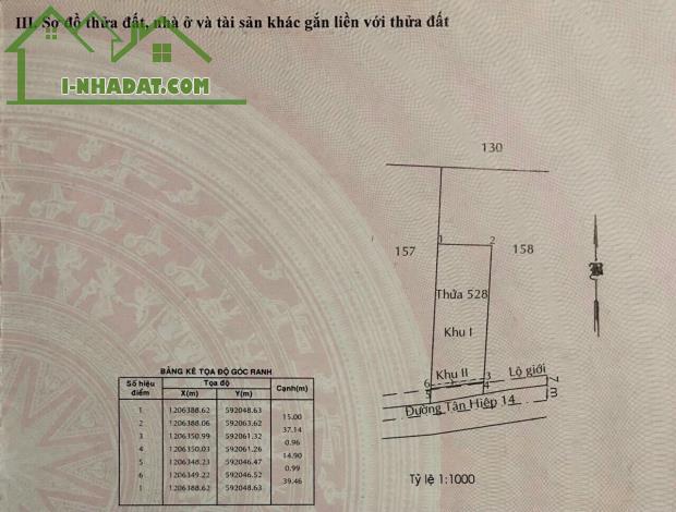 HÓC MÔN, MẶT TIỀN TÂN HIỆP 14, ĐẤT FULL THỔ CƯ, KV 15x40m, CHỈ 13 TỶ - 2