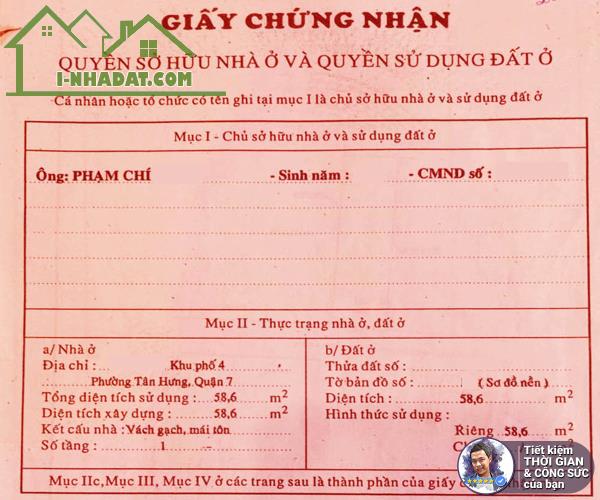 BÁN NHÀ TRẦN XUÂN SOẠN. VỪA Ở KINH DOANH VỪA CÓ PHÒNG TRỌ. 58M2. HẺM 3.3M. SÁT QUẬN 1 - 2