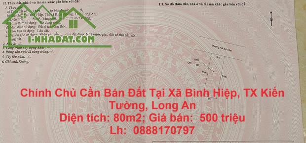 Chính Chủ Cần Bán Đất Đẹp Tại Xã Bình Hiệp, TX Kiến Tường, Long An