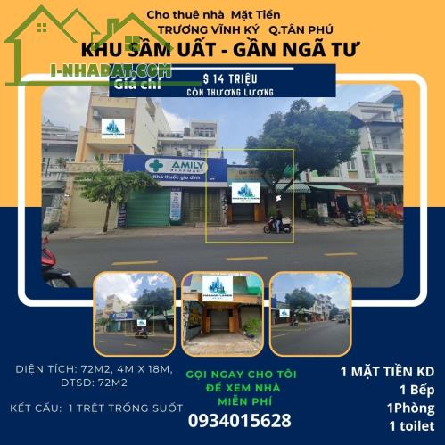 CỰC SỐC - Cho thuê nhà Mặt Tiền Trương Vĩnh Ký 72m2, 14 Triệu- Gần NGÃ TƯ