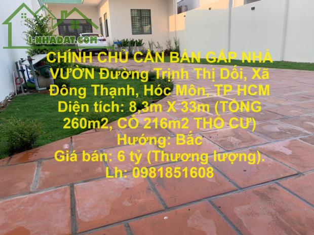 CHÍNH CHỦ CẦN BÁN GẤP NHÀ VƯỜN Đường Trịnh Thị Dối, Xã Đông Thạnh, Hóc Môn, TP HCM - 4