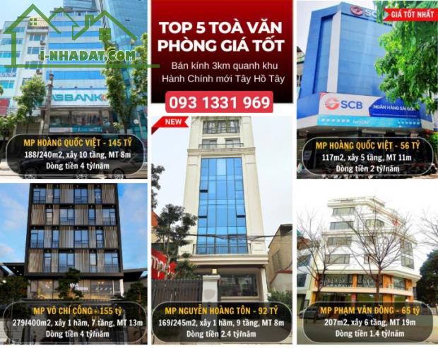 TOP 5 TOÀ VĂN PHÒNG - GIÁ TỐT - 3KM QUANH KHU HÀNH CHÍNH TÂY HỒ TÂY | 56 - 155 TỶ