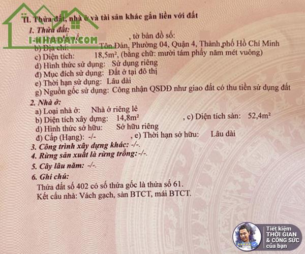 BÁN NHÀ HẺM TÔN ĐẢN. 19M2. 5 TẦNG. HẺM 3M. SÁT ĐƯỜNG LỚN. KHÔNG BỊ QUI HOẠCH - 3