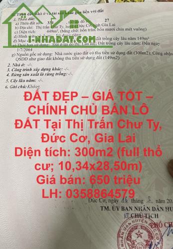 ĐẤT ĐẸP – GIÁ TỐT – CHÍNH CHỦ BÁN LÔ ĐẤT Tại Thị Trấn Chư Ty, Đức Cơ, Gia Lai