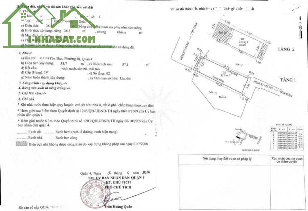 Bán nhà Q4, 37m2 đất, dân ở hiện hữu, gần mặt tiền Tôn đản, 3tỷ25 - 4