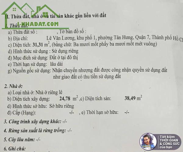 BÁN NHÀ HẺM 380 LÊ VĂN LƯƠNG. 32M2. 4.2MX7.8M. HẺM 3M. NHÀ 2 TẦNG. 2 NGỦ - 2
