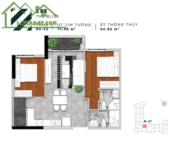 Căn hộ tầng 6, 2pngu 71m2, Urban Green, hướng nắng sáng, cần bán