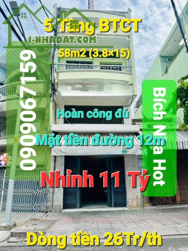 Bán Nhà mặt tiền đường 12m Q8, Nhỉnh 11 Tỷ (TL), 58m2, 5 tầng (3.8×15), dòng tiền 26tr/th - 1