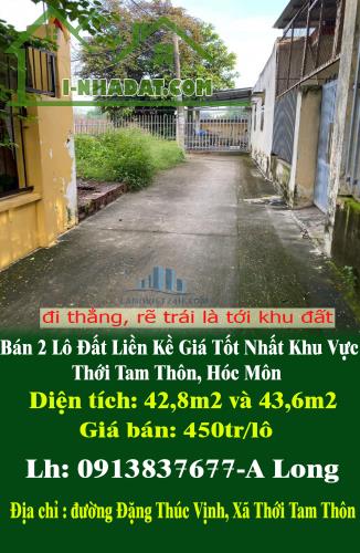 Chính Chủ Bán 2 Lô Đất Liền Kề Giá Tốt Nhất Khu Vực Thới Tam Thôn, Hóc Môn