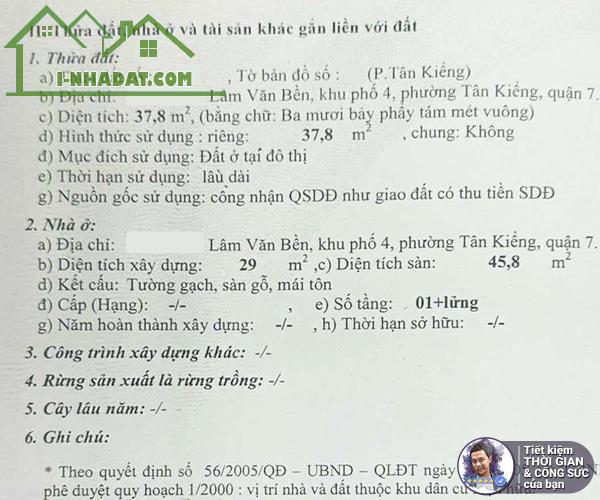 BÁN NHÀ 30 LÂM VĂN BỀN. 37M2. NHÀ MỚI 2 TẦNG. 2 PHÒNG NGỦ. HẺM THÔNG. KHÔNG BỊ QUI HOẠCH - 3