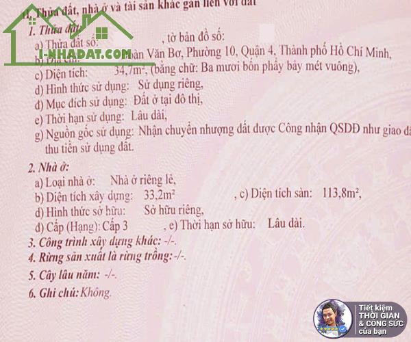 BÁN NHÀ HẺM 4M KHU ẨM THỰC VĨNH HỘI. 35M2. 3.9MX 9.6M. NHÀ 4 TẦNG. 4 PHÒNG NGỦ. SÁT ĐƯỜNG - 3