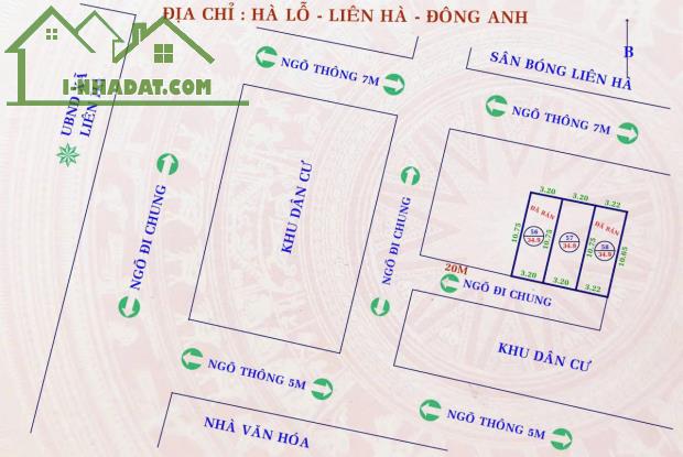 Diện tích: 35m2 
 Mặt tiền: 3.20m Vuông vắn 
Đất thuộc thôn Hà Lỗ xã Liên Hà khu vực rất - 3