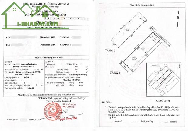 cho thuê nhà hẻm 83 Hồ Hảo Hớn 4,15x17m, 1 trệt+1 lầu cũ giá 18tr/ tháng