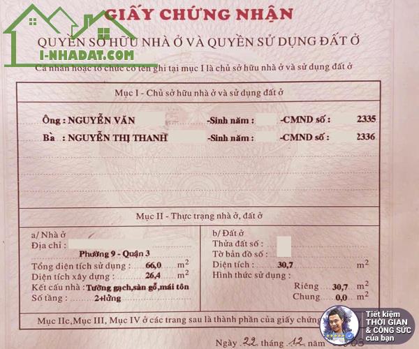 BÁN NHÀ NGUYỄN THÔNG. 31M2. 3.5MX9.1M. HẺM 3M. HẺM THÔNG. KHÔNG BỊ QUI HOẠCH. SÁT ĐƯỜNG - 3